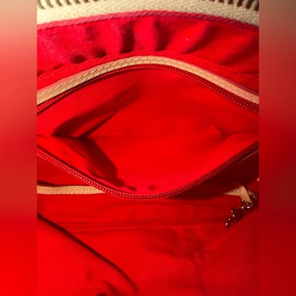 Dooney & Bourke Patent Leather Small Zip Satchel Electric Blue & Tan Trim - Picture 13 of 16